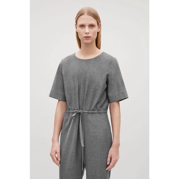 COS Wool Jumpsuit Short Sleeve Gray Drawstring Waist Joggers Pants Size 36 - Picture 3 of 10